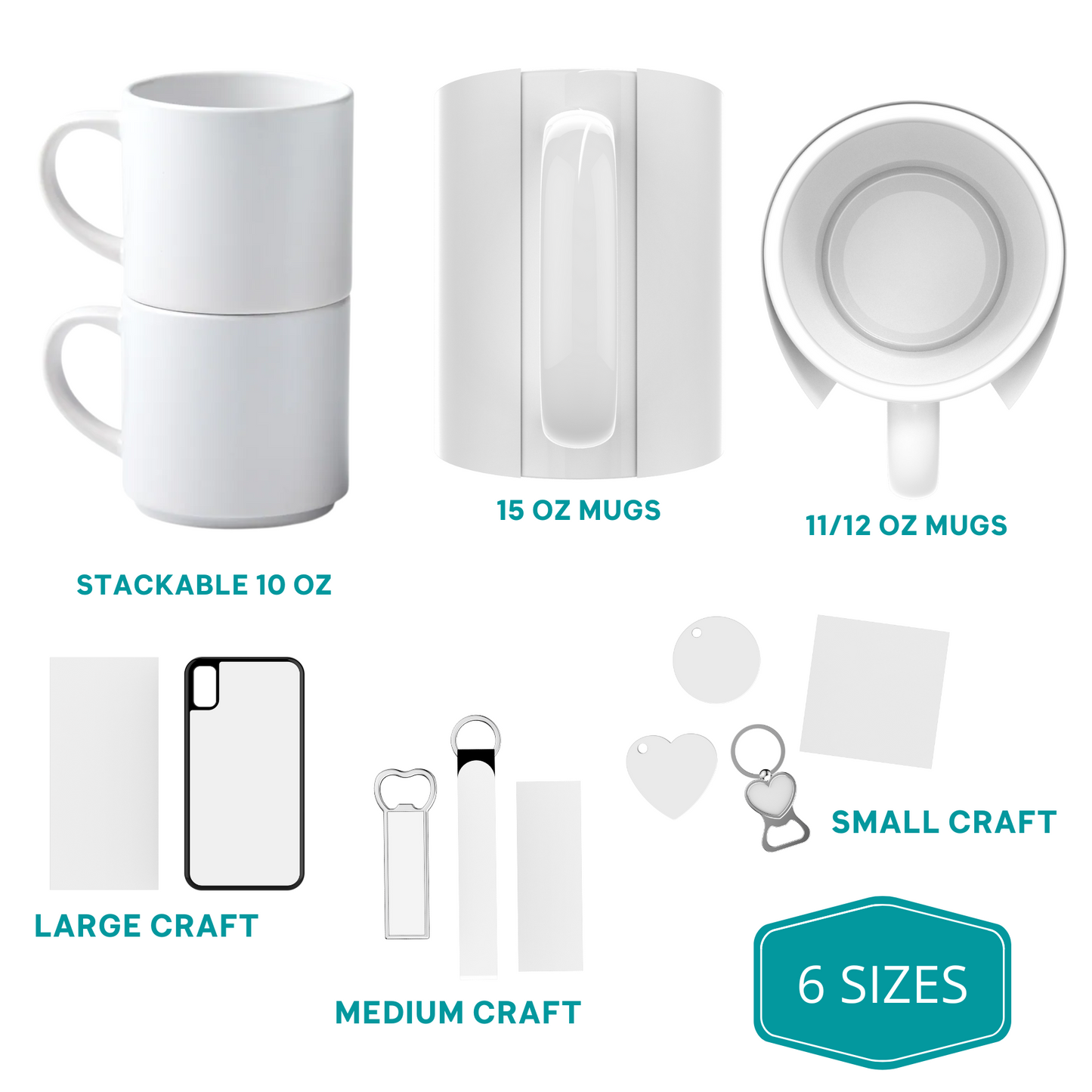 Precut Butcher Paper Sheets for Sublimation Mugs (6 Size Combo Pack, White, Uncoated