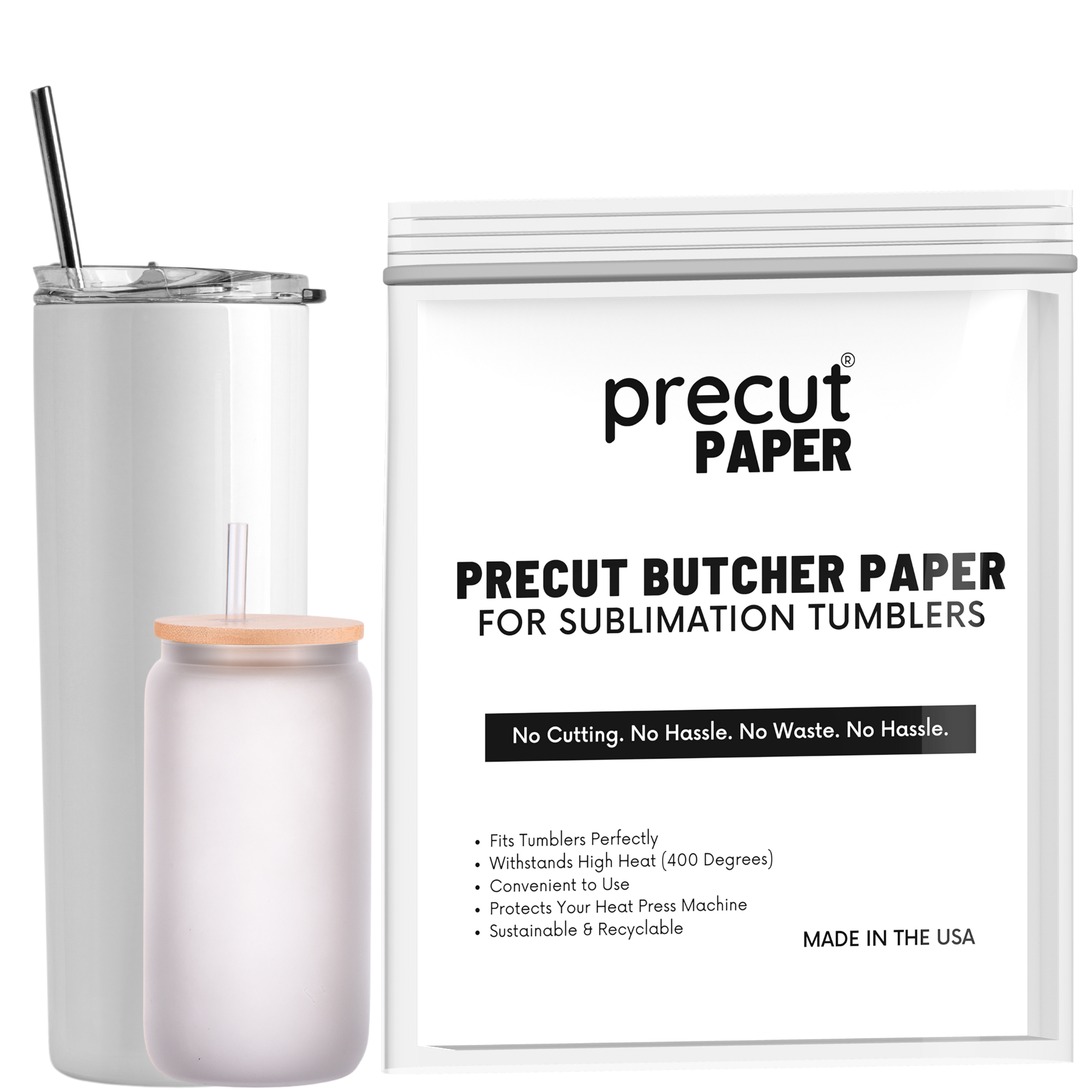 PRECUT PAPER® Precut Butcher Paper for Sublimation Tumblers