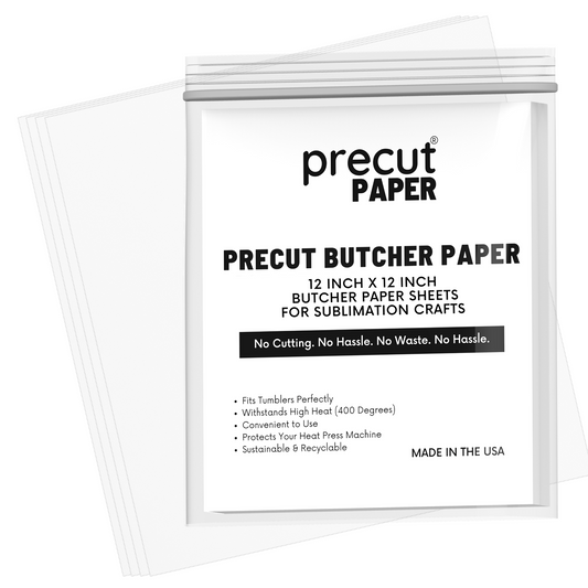 Precut Butcher Paper Sheets for Sublimation & Heat Press Crafts, (12 in x 12 in), White, Uncoated