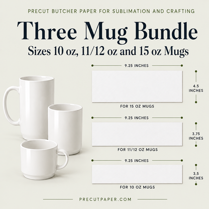 Precut Butcher Paper Sheets for Sublimation Mugs, 3 Size Bundle