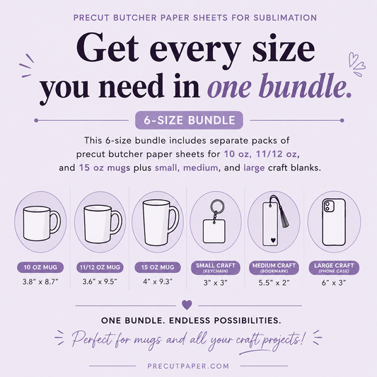 Precut Butcher Paper Sheets for Sublimation Mugs, 6 Size Combo Pack