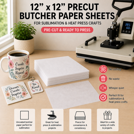 12" x 12" Precut Butcher Paper Sheets for Sublimation & Heat Press Crafts