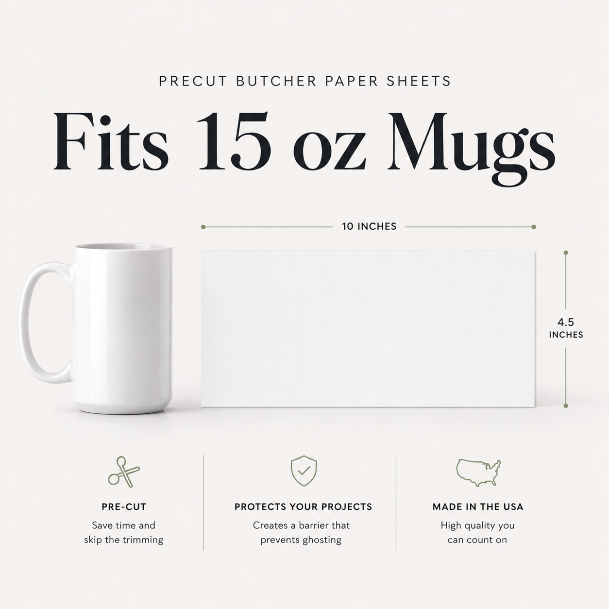 10" x 4.5" Precut Butcher Paper Sheets for 15 oz Sublimation Mugs