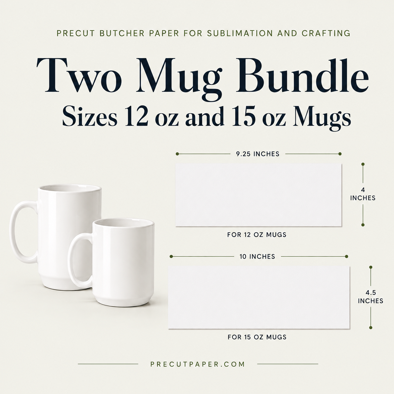 Precut Butcher Paper Sheets for Sublimation Mugs, 2 Size Bundle for 11/12 oz and 15 oz Mugs