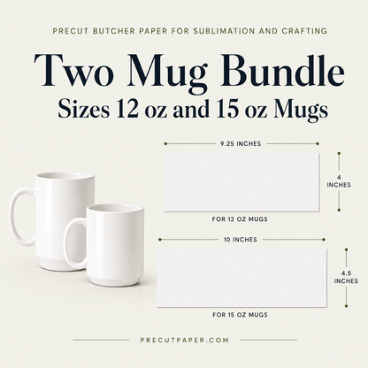 Precut Butcher Paper Sheets for Sublimation Mugs, 2 Size Bundle for 11/12 oz and 15 oz Mugs
