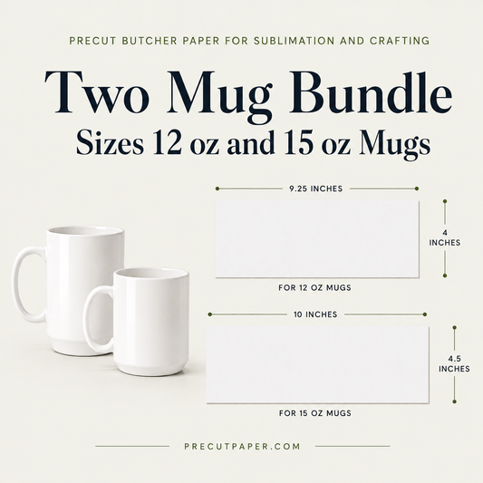 Precut Butcher Paper Sheets for Sublimation Mugs, 2 Size Bundle for 11/12 oz and 15 oz Mugs