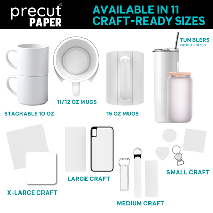 Precut Butcher Paper Sheets for Sublimation Mugs (2 Size Pack, fit 11/12 oz Mugs & 15 oz Mugs perfectly), White, Uncoated