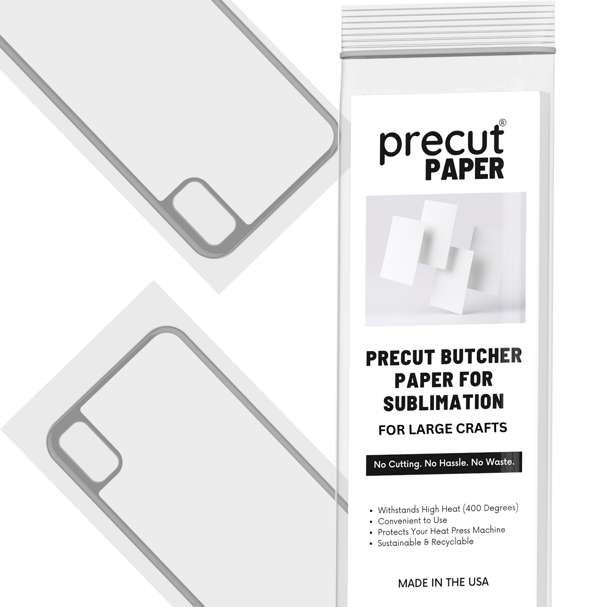 Precut Butcher Paper Sheets for Sublimation & Heat Press T-Shirts, Front,  Back and Pocket Sizes, White, Uncoated –