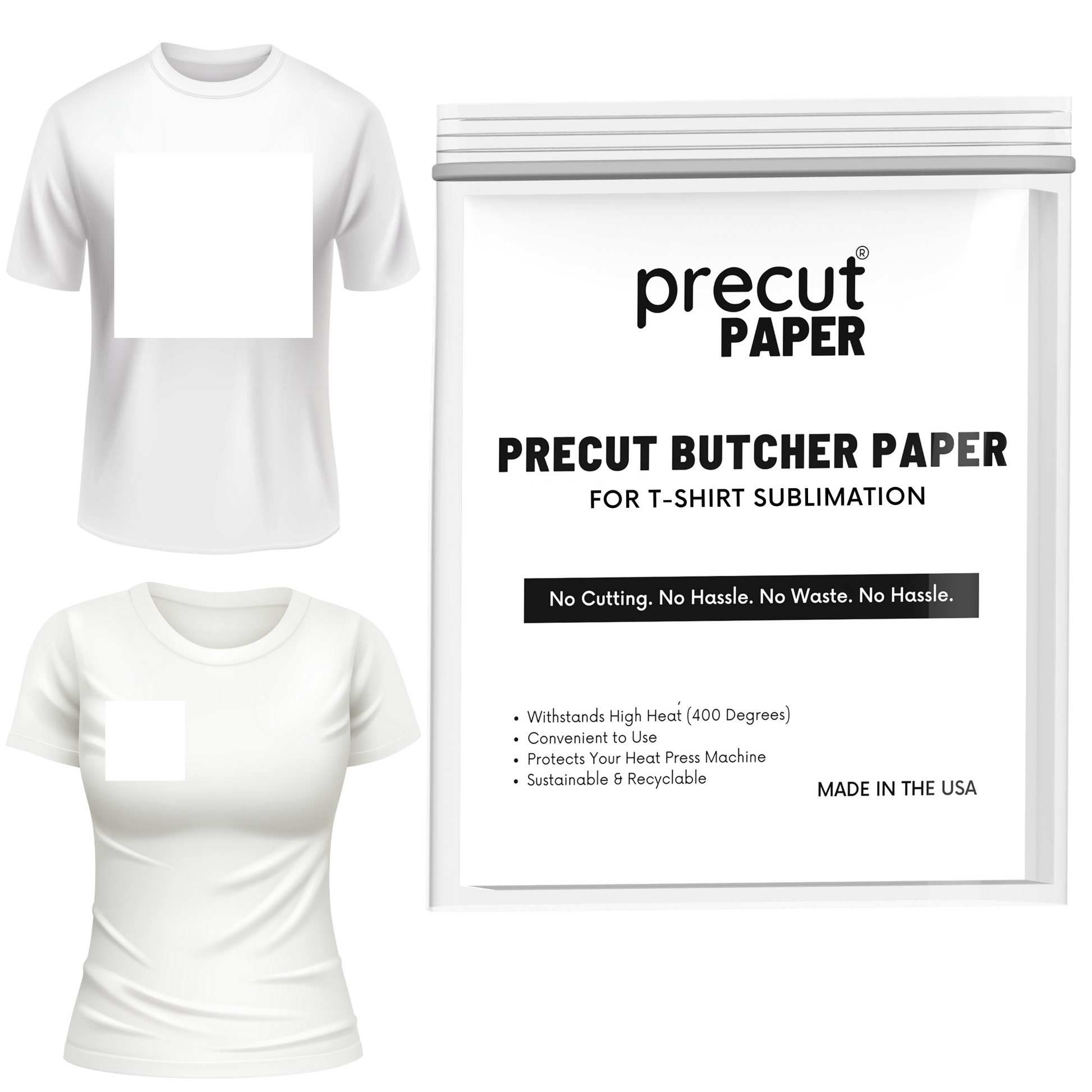 Custom Size Precut Butcher Paper Sheets for Sublimation and Heat Press Crafts, White, Uncoated, Size: Under 12 in x 12 in - We'll Message You for