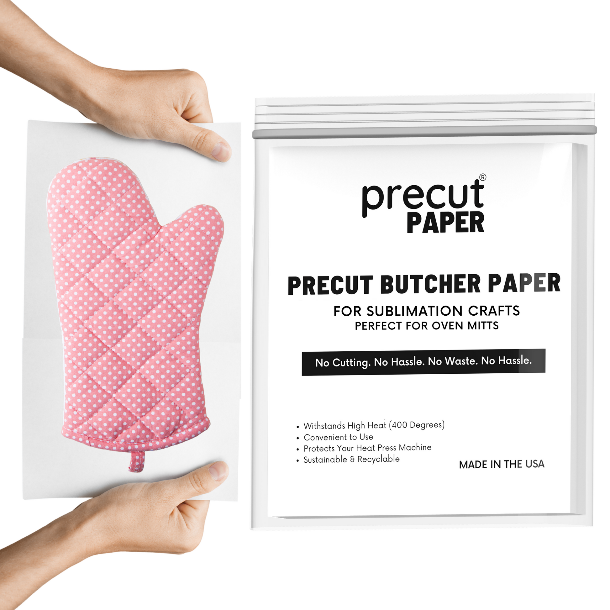 Precut Butcher Paper Sheets Fits Oven Mitts (2 Sizes) for Sublimation & Heat Press Crafts, White, Uncoated by Precut Paper | Large Hand Mitt