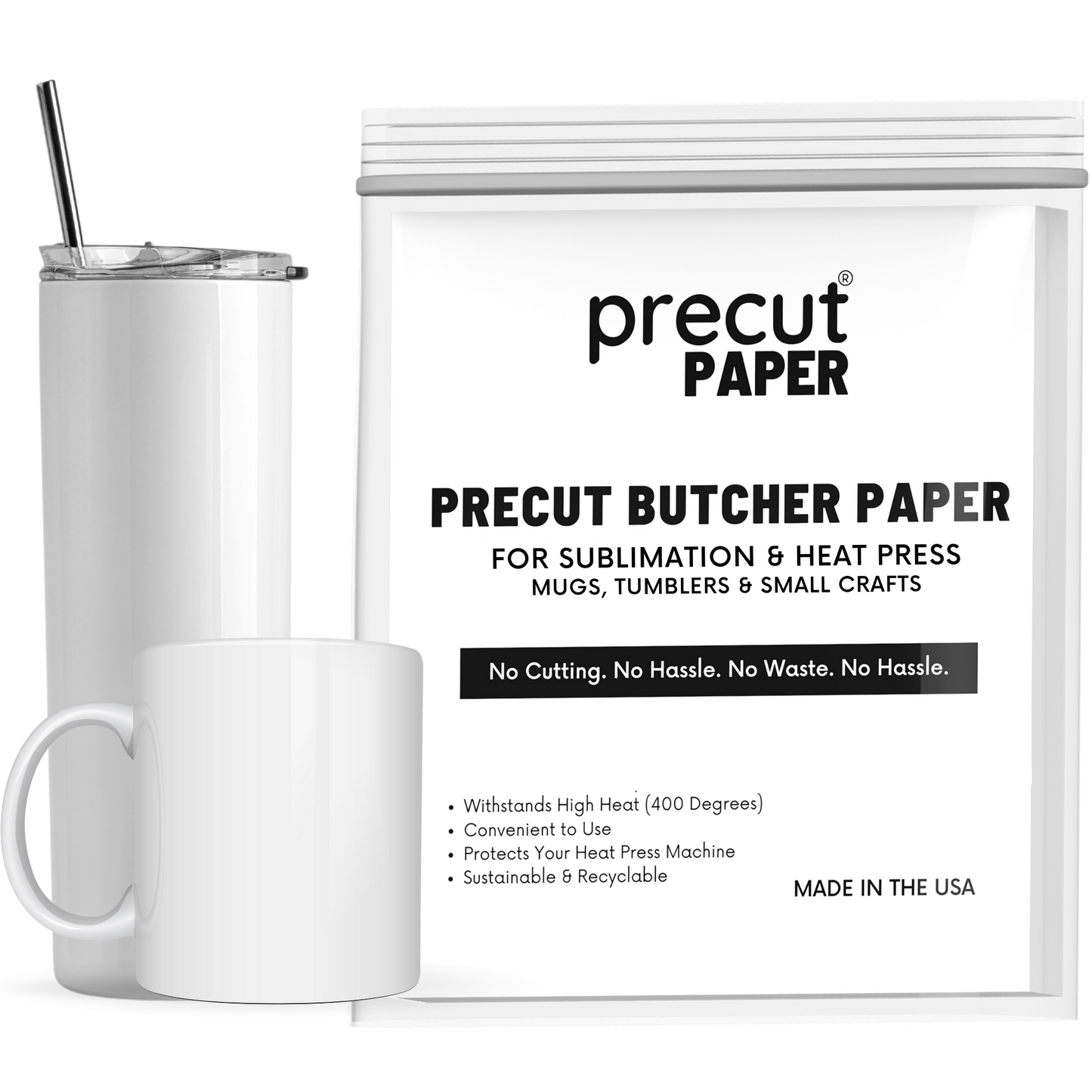 Precut Butcher Paper for Sublimation, Heat Press & Mug Press Crafts, Made in USA