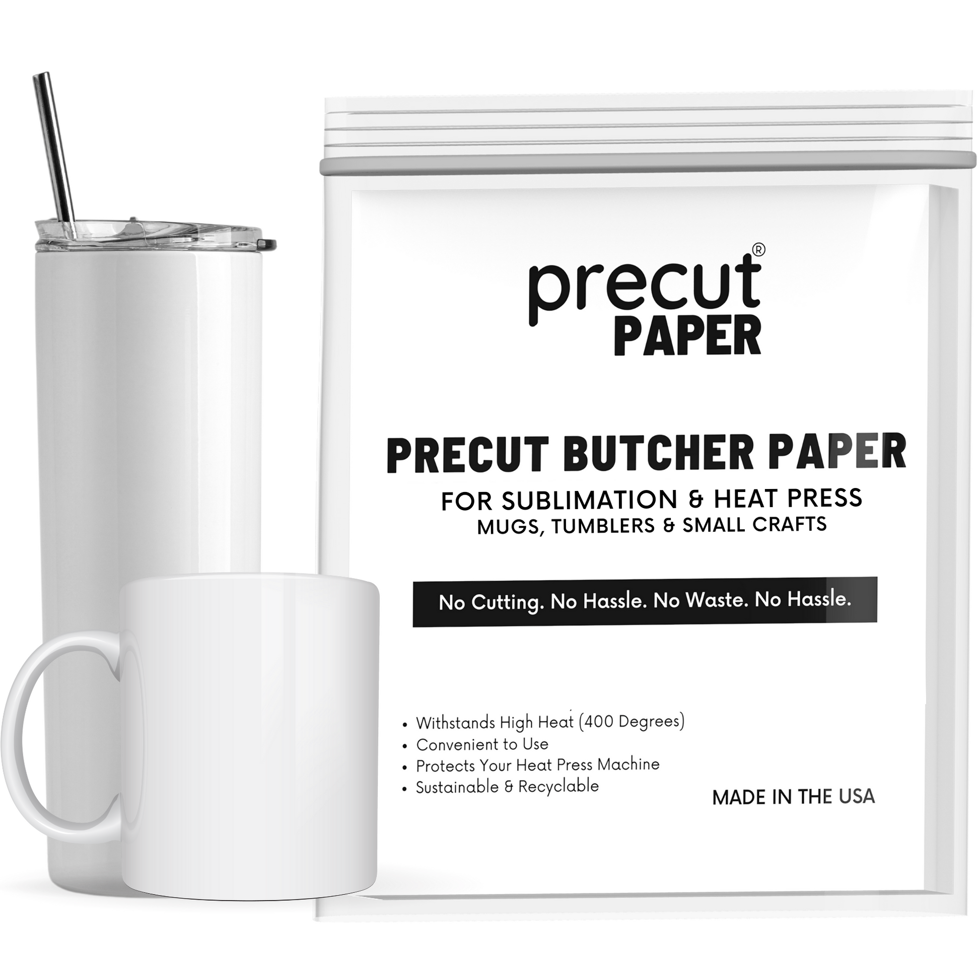 Precut Paper Precut Butcher Paper for Sublimation Tumblers, Uncoated, Made in USA, Size: 20 oz Short Tumbler, White