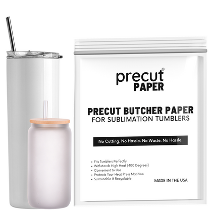 Precut Butcher Paper Sheets for Sublimation Tumblers & Beer Can Glass (various sizes), White, Uncoated
