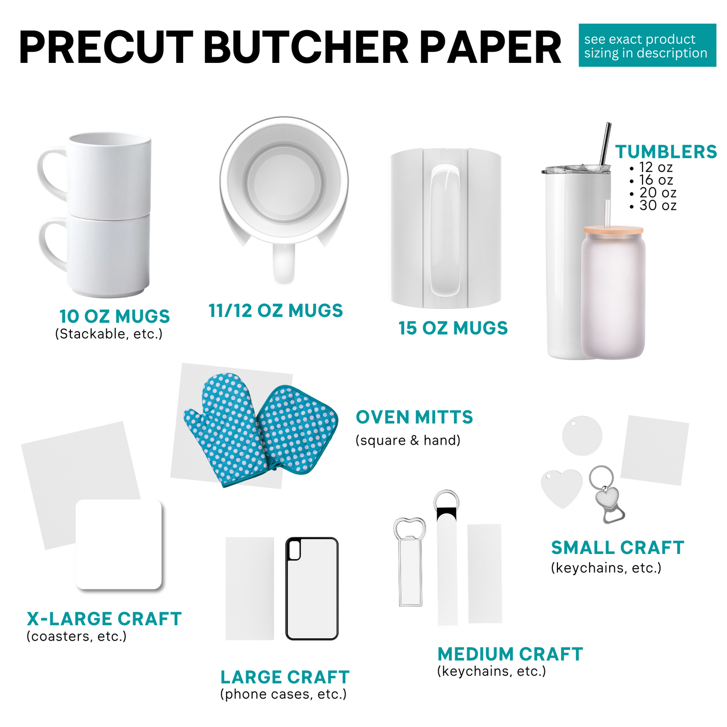 Precut Butcher Paper for Sublimation, Heat Press & Mug Press Crafts, M –